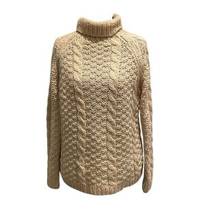 Cable Knit Cotton? Handmade Turtleneck Sweater - Cream WMed?